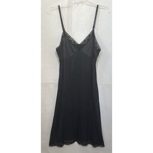 Vtg Cabernet Black Babydoll Lace Trim Full Slip‎ Dress 38 22" Nylon Made in USA